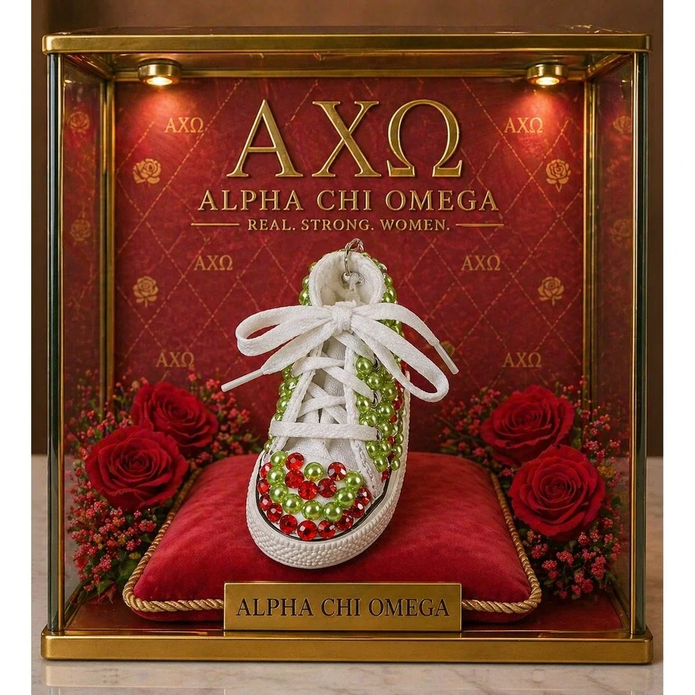 Alpha Chi Omega Keychain Pearl & Rhinestone Custom‎ Made Shoe
